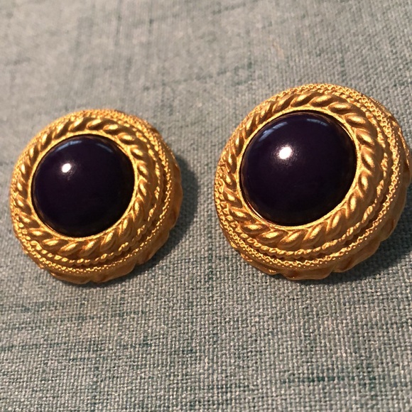 Vintage Gold and Purple Clip On Earrings - Picture 2 of 3